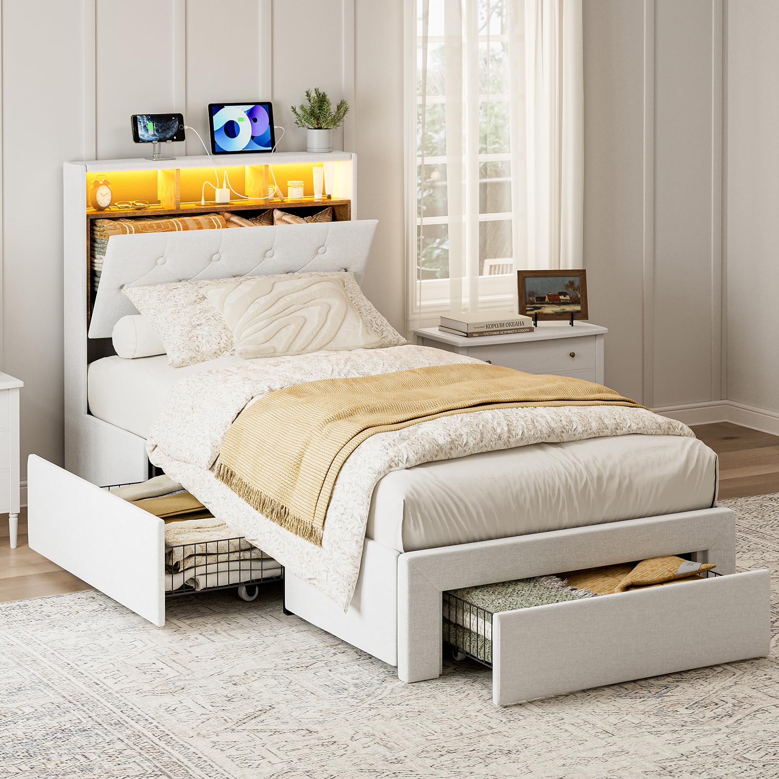 Amazon.com: IKIFLY Twin XL Bed Frames with Storage Drawers, Hidden